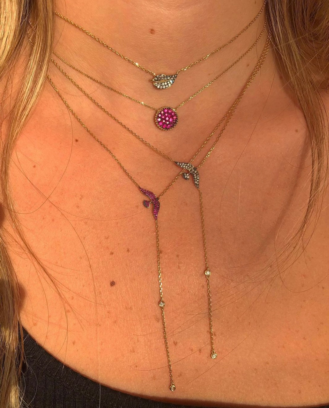 J by boghossian, gold, necklace, bird, rubies
