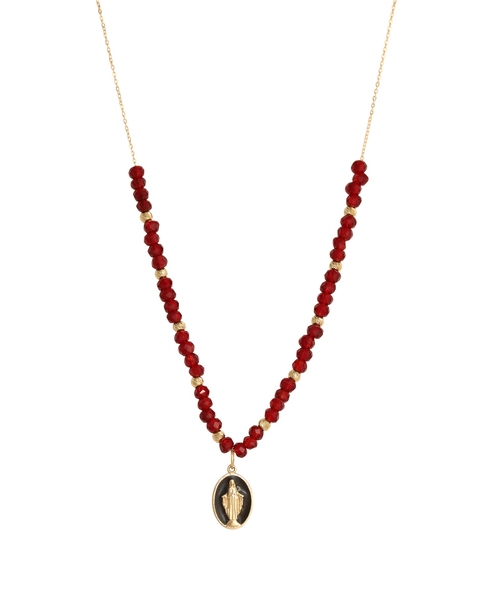 J by boghossian, gold, necklace, virgin mary, black enamel
