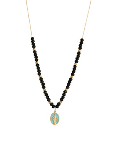 J by boghossian, gold, necklace, virgin mary, baby blue enamel